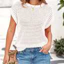 PRETTYGARDEN Womens Spring Tops 2025 Summer Shirts Crochet Cap Sleeve Sweater Pullover Cute Beach Vacation Clothes (White, S)