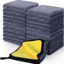 Nuenen 20 Pcs Microfiber Cleaning Cloth for Cars 800 GSM Thick Plush Microfiber Cleaning Dusting Cloth Auto Detailing Absorbent Towels Rags for Car Household Kitchen Window, 15.75''(Grey and Yellow)