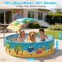 Foldable Swimming Pool with Canopy for Kids 62.9"x17.7" Hard Plastic Portable Dog Pool Anti-Slip Collapsible Pets Bathtub Kiddie Pool Indoor Outdoor Backyard (JellieMons 63'')