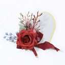 Wrist Corsage Boutonniere Rose Flower Royal Blue Ribbon for Wedding Bride Bridesmaid Groom Groomsmen Parents Lapel Flower for Prom Homecoming Father Daughter Dance (Red Boutonniere)