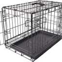 Amazon Basics Portable, Foldable Metal Wire Dog Crate with Removable Tray, Double Door, Divider Panel, Easy to Assemble, 22 x 13 x 16 in, Black