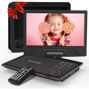 WONNIE 12.5" Portable DVD Player Car Headrest Video Player with 10.5" Swivel Screen, 5-Hours Rechargeable Battery, Car Headrest Holder, Dual Speakers, Support USB/SD Card/Sync TV, All Regions (Black)