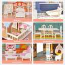 ROBUD Wooden Dollhouse for Kids Girls, Toy Gift for 3 4 5 6 Years Old, with Furniture