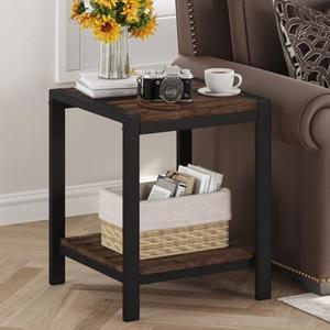 BON AUGURE End Table, Small Side Table for Living Room, Night Stand, Bedside Tables with 2-Tier Storage Shelves for Bedroom, Small Spaces (Rustic Oak)