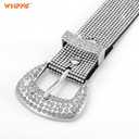 WHIPPY Rhinestones Leather Belts for Women Disco Bling Studded Belt for Jeans Pants Western Cowgirl Shiny Waist Belt (Silver, M)
