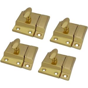 QCAA Oval Turn Cabinet Latch, for Cupboard & Other Furniture, Small, Brass Plated, Made in Taiwan, 4 Pack