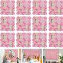 Flower Wall Backdrop 12-Pack 16.5x16.5 Inch Artificial Rose Silk Flowers Panels-Floral Wall Panel Wedding Photo Backdrop, Photography Backdrop, Event Party Decoration-Pink