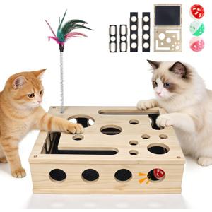 Cat Nail File Scratcher & Enrichment Box - Interactive Scratch Puzzle Maze Toy with Cat Wand & 3 Bell Balls - Stress-Free Nail Care for Indoor Cats - Alternative to Clippers (black)