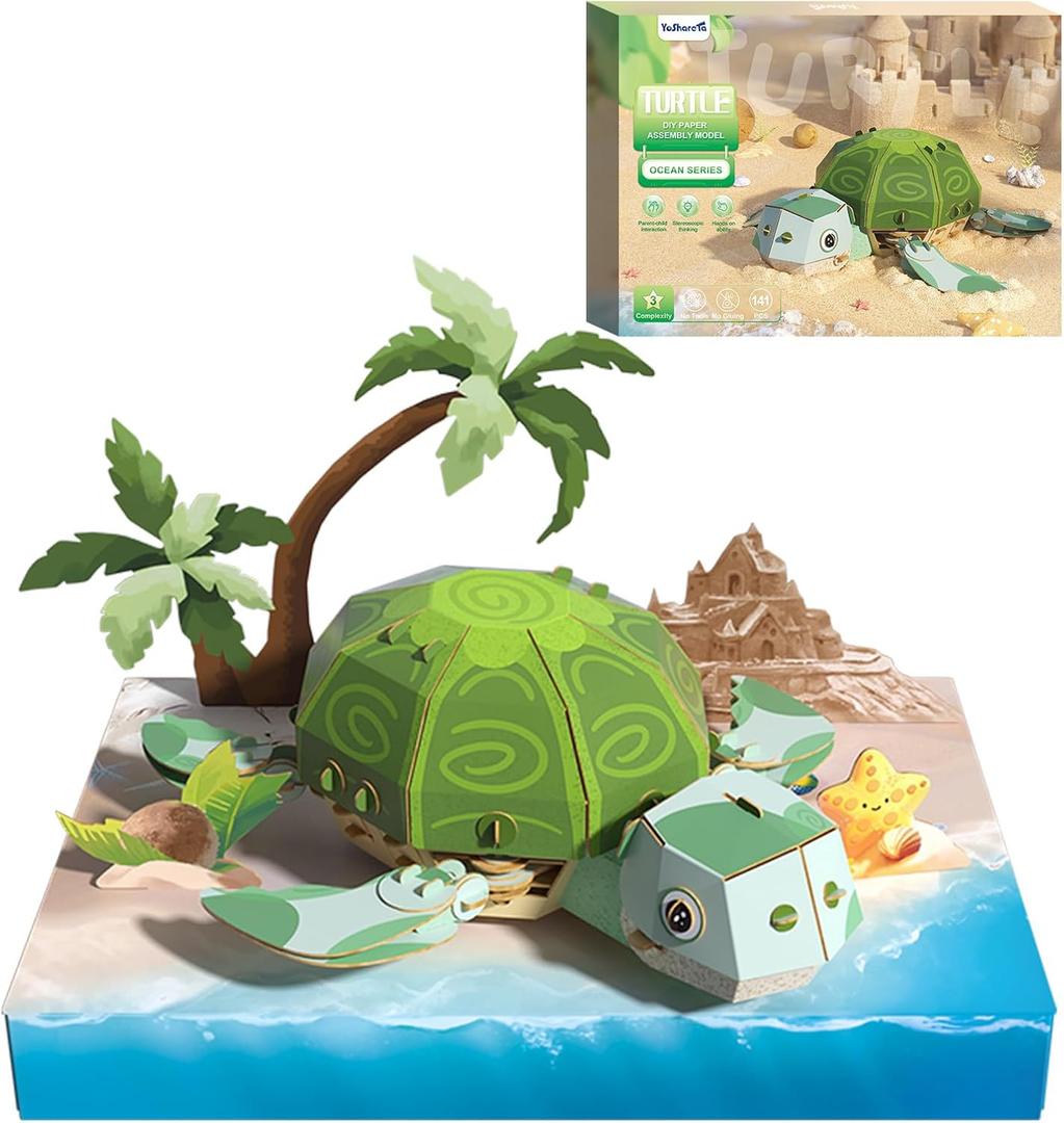 3D Paper Puzzle Model Kit for Adults & Kids Ages 8+,STEM Educational DIY Assembly Toy,Eco-Friendly Craft Gift for Home Decoration, Birthday Children's Day Gifts(Turtle)