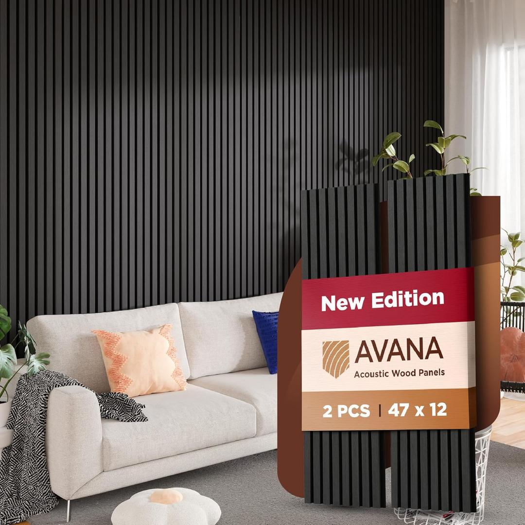 Avana Acoustic Wood Wall Panels  47.2 X 12.6 Inch Black Oak Acoustic Panels 2 PCs  Modern Wall Panels for Interior Wall Decor for Homes, Offices, Studios  Sturdy and Durable Wood Panels for Wall