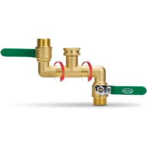 2 Way Heavy Duty Brass Garden Hose Splitter, 360° Rotatable Y Valve, Full Flow Large Ball Valve, Long Handle, Thickened Solid Brass, 3/4" GHT Thread for Outdoor Faucet, Lawn Irrigation, Car Wash