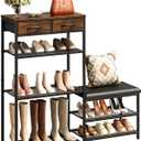Shoe Rack for Entryway, 5-Tier Shoe Organizer Bench with Cushioned Seat and 2 Drawers, Metal Frame, Wood Top, Adjustable Feet, Holds 16-20 Pairs, Shoe Shelf Stand for Closet, Hallway, Front Door
