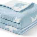 CREVENT 30"X40" Cozy Soft Warm Chenille Baby Blanket for Girls Boys, Newborn Essentials for Infant, Baby Shower Receiving Gift - Blue Star