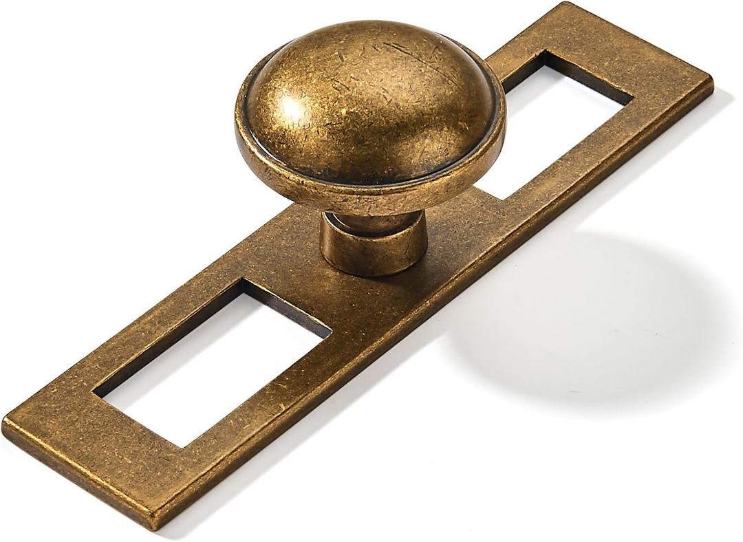 khtumeware 5 Pack 1-1/4 Inch Antique Brass Cabinet Knobs Backplate with Base Plate Zinc Solid Vintage Kitchen Cabinet Handles Drawer Pulls Cabinet Hardware