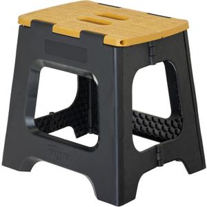 Vigar Compact Step Stool Foldable, Step Stools for Adults, 12-1/ 2-inch, Lightweight Stool, 330 lb Capacity, Non-Slip Folding Step Stool, Bamboo on Top, Black
