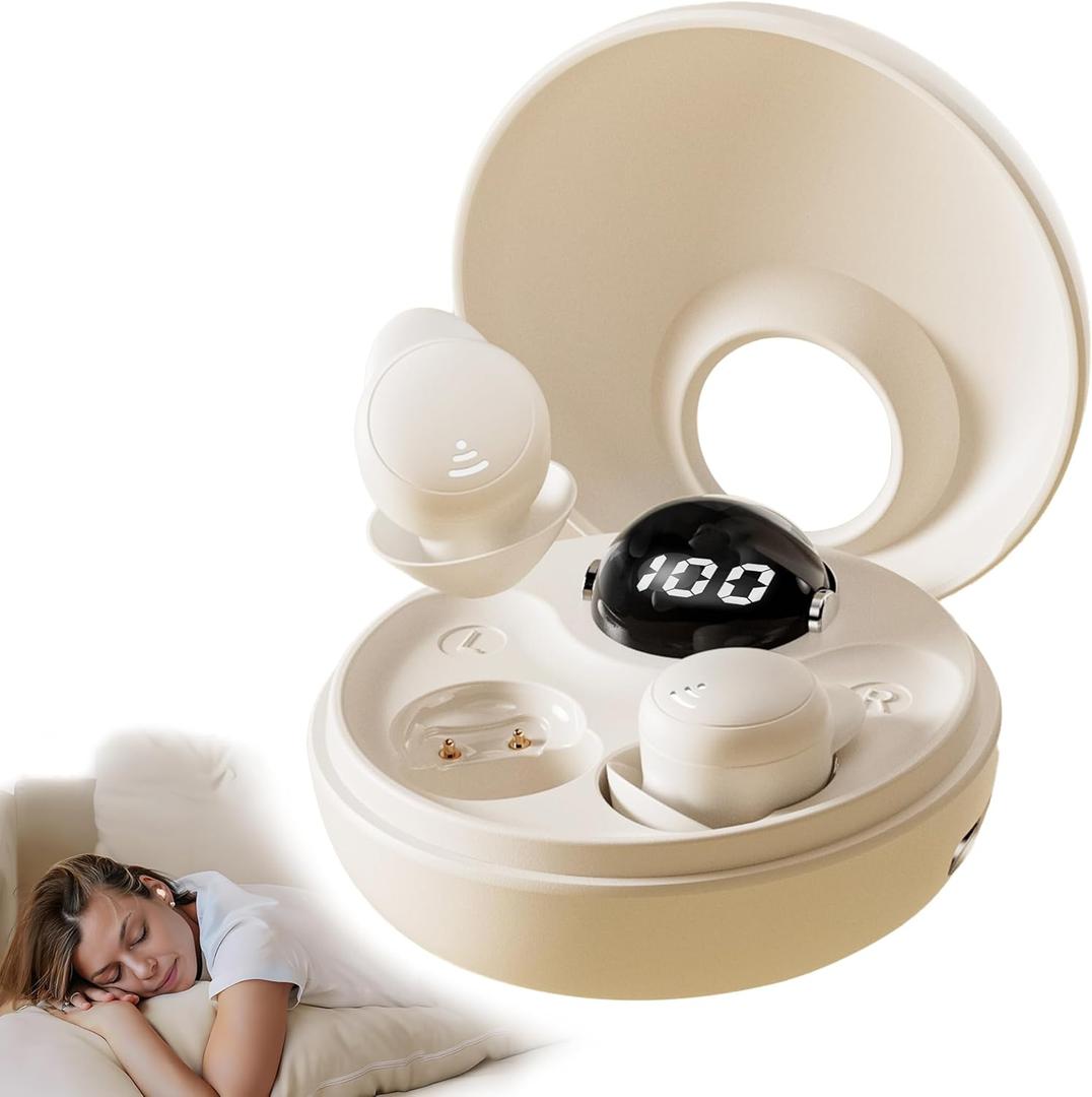 LOBKIN Ear Buds Sleep Headphones Sleep Earbuds for Side Sleepers Wireless Bluetooth 5.3 Mini Invisible Ultra-Light Earphones in Ear Headsets with Mic Noise Blocking Comfortable Fit for Sleep Workout (Beige)
