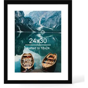 Hongkee 24x30 Frame, Black Wood Style - Display Posters 18 x 24 with Mat or 24x30 without Mat, Wall Mounting Horizontal and Vertical, 1 Pack