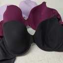 Fruit of the Loom Women's Smooth Cotton T-Shirt Bra Pack - Ultra-Soft, Flexible, and Invisible Under Tees (34DD, Lilac Whisper/Purple Velvet/Black)