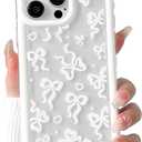 Lovmooful Compatible for iPhone 15 Pro Max Case Cute Clear Bow Bowknot with More Bumper Protector for Girls Women Soft TPU Shockproof Protective Girly for iPhone 15 Pro Max-White Bow