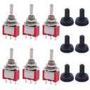 RUIAN 6Pcs Mini Momentary Toggle Switch SPDT 3 Position 3 Pins (0N)-Off-(ON) with Metal Bat Waterproof Boot Cap Cover