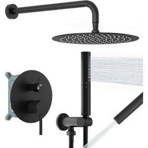 BESy Shower System with 10 Inch Round Rain Shower Head and Handheld Wall Mounted, High Pressure Rainfall Heads Shower Faucet Fixture Combo Set with 2 in 1 Spray Showerhead for Bathroom, Matte Black