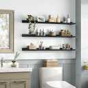 HOOBRO Floating Shelves, Wall Shelf Set of 3, 47.2 Inches Hanging Shelf with Raised Edge and Invisible Brackets, for Bathroom, Bedroom, Kitchen, Office, Living Room Decor, Black BK92BJ01