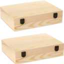 Frcctre 2 Pack 12" x 9" x 3" Unfinished Wooden Box, Natural Unfinished Pine Wood Decorative Box Wooden Gift Box Memory Box with Hinged Lid and Front Clasp for DIY Art Craft and Home Storage