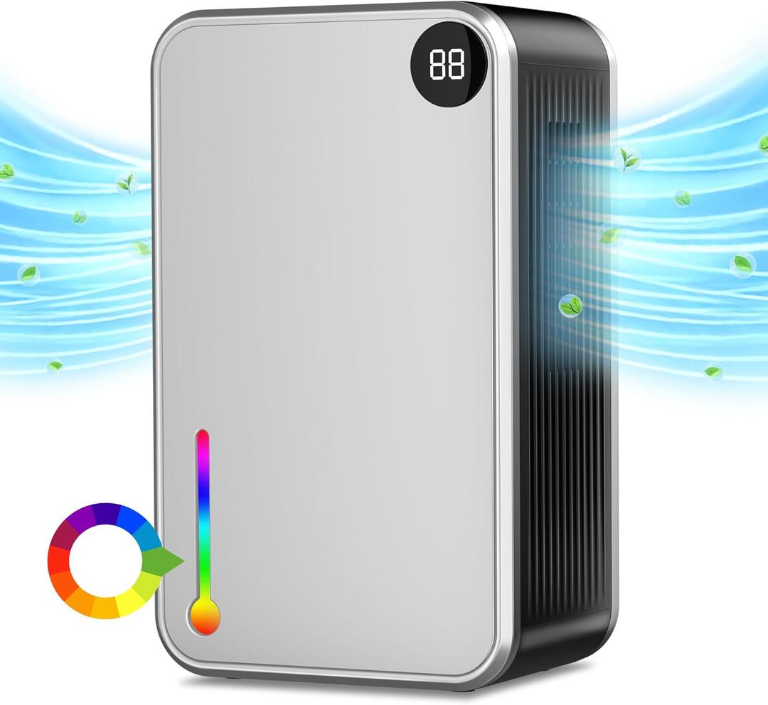 Dehumidifier, 95OZ Dehumidifiers for Home 1000 Sq.Ft, Quiet with Auto Shut Off, Humidity Display Dehumidifier for Bedroom/Bathroom, Timer, Drain Hose, 7-color LED light, Moisture Absorbers (Grey)