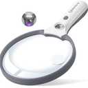 Large Magnifying Glass with Light, Magnifier Handheld Illuminated Lighted Magnifier with 3 LED Lights 1UV Light Storage Bag Clean Cloth for Seniors Reading Inspection (Grey)