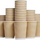 Hot 8 oz Disposable Insulated Corrugated Sleeve Ripple Wall Paper Coffee Cups for Drink,100, 8oz, Brown,Hot Coffee Cups