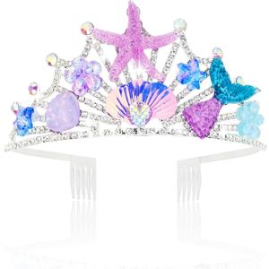 YARIEW Mermaid Crown Mermaid Birthday Decorations Tail Fish Scales Seashell Hair Accessories for Women and Girls Mermaids Tiara (Purple)