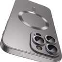 Magnetic for iPhone 16 Pro Max Case [Compatible with MagSafe][Built-in Camera Lens Protector] Slim Soft Silicone Bumper Shockproof Metallic Phone Shell (Titanium Gray)