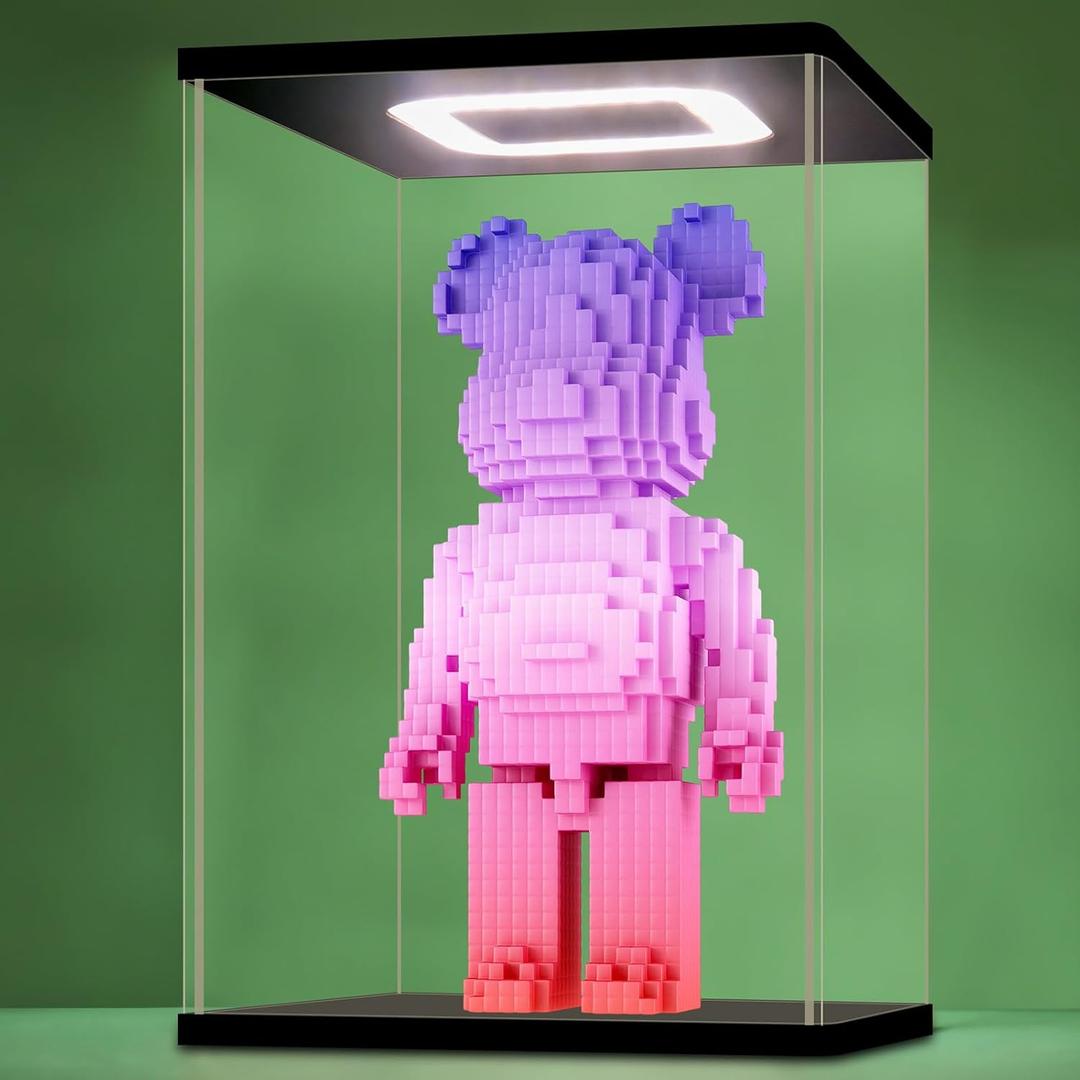 NONEMEY Acrylic Display Case with Led Light for BearbrickAssemble Clear Acrylic Display Case Stand Dustproof Protection Showcase Organizer Box for Action Figures(9.87.9157inch,252040cm)