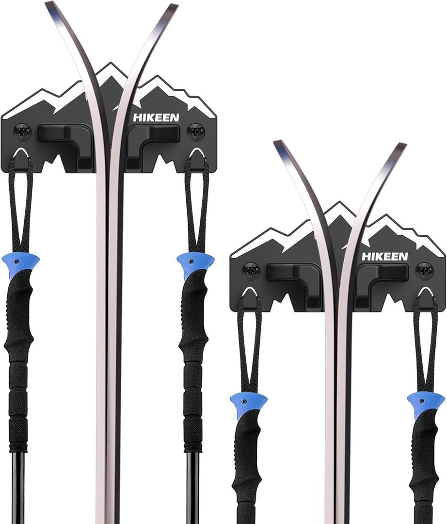 Hikeen Ski Wall Rack for Garage - Ski Wall Mount Storage Rack Fits Any Ski,Garage Organization & Space-Saving Winter Gear - Durable Ski Rack for Wall Display 2Pack