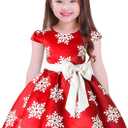 Toddler Baby Girls Christmas Dress Snowflake Print Wedding Formal Birthday Party Dresses with Bowknot Belt (Red)