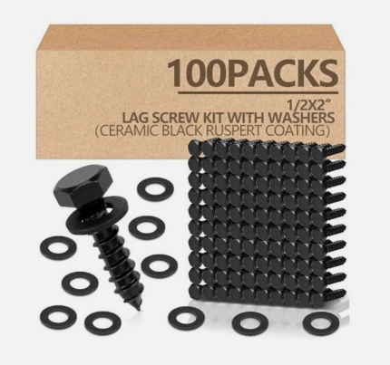 Tandefio 100 Pack 1/2''X 2'' Lag Bolts Screw with Washer Galvanized, Black