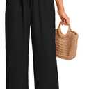 Women Summer Cropped Palazzo Pants Casual Wide Leg Flowy Ankle Pants Elastic Waist Beach Work Trousers with Pockets (Large, Black)