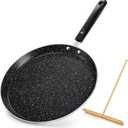 10 Inch Nonstick Crepe Pan with Spreader, Flat Skillet Tortilla Pan with Granite Coating, Round Griddle Pancake Pan with Stay-Cool Handle, Induction Compatible, PFOA Free, Black