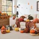 2 PCS Fall Pumpkin Pillows Brown White Simulated Pumpkin Shaped Pillow Halloween Decoration Throw Pillows Fluffy Pumpkin Pillows Cushion Decor for Fall Thanksgiving Halloween Bedroom Sofa Couch