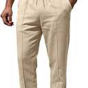 TAFLE Men’s Linen Pants Casual Beach Yoga Pants Elastic Waist Drawstring Straight Leg Loose Lightweight Trousers with Pockets Khaki
