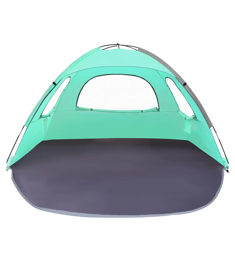 WhiteFang Beach Tent Anti-UV Portable Sun Shade Shelter for 3/4/6/8 Person, Extendable Floor with 3 Ventilating Mesh Windows Plus Carrying Bag, Stakes and Guy Lines
