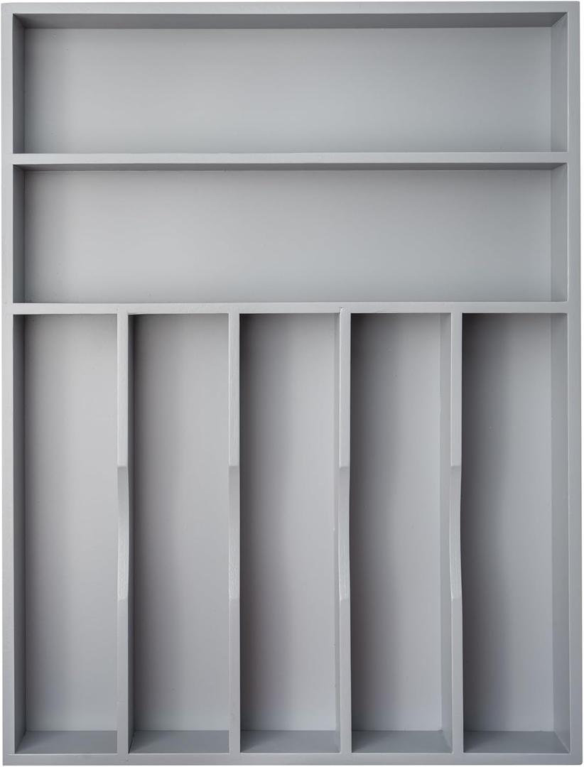 Silverware Organizer 13 Inch Gray Bamboo Kitchen Drawer Organizer 7 Slots Utensil Organizer Silverware Holder Cutlery Organizer Flatware Tray (Large)