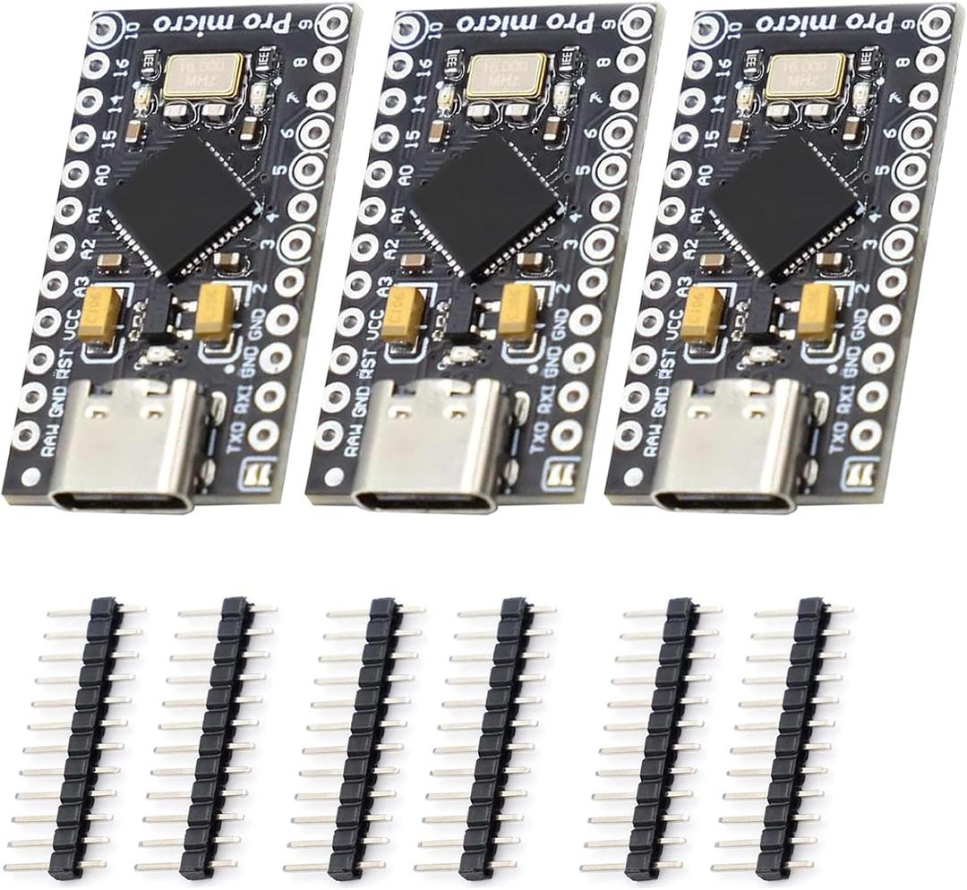 Pro Micro with Atmega32U4 chip Development Board, AYWHP 3 PCS Pro Micro 5V/16MHz Nano microcontroller Development Board with Built-in USB updater Type-C Interface Compatible with Arduino IDE
