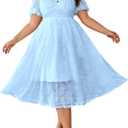 EYWOL Plus Size Wedding Guest Dress: Cocktail Dresses for Women - Brunch Dress with Sleeves - A Line Elegant Party Prom Blue (Blue, XXL)