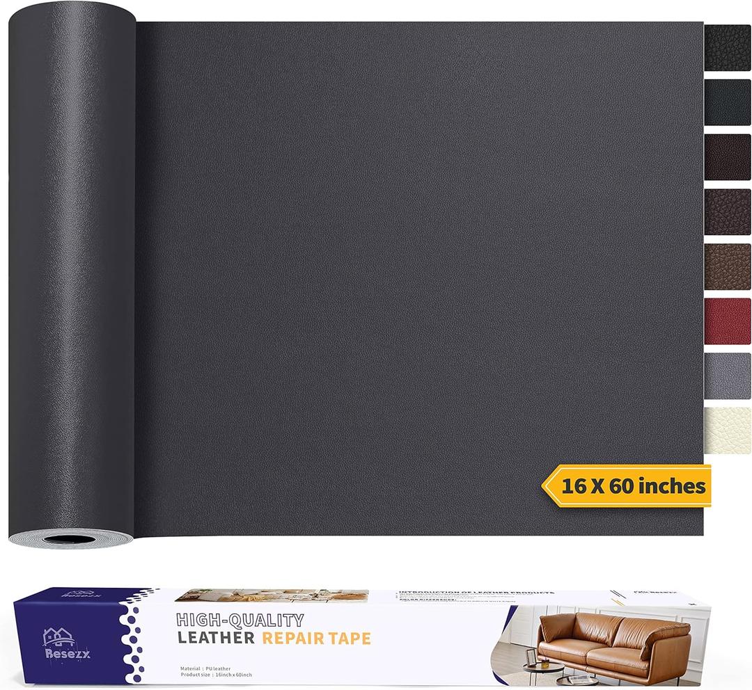 Leather Repair Patch Tape Kit, Self Adhesive Leather Repair for Furniture, Couch, Sofa, Car Seats,Office Chair,Vinyl Repair Kit.60inx16in (Dark Gray)