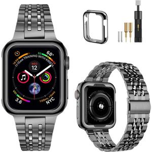 MioHHR Compatible with Apple Watch Band 38mm 40mm 41mm, Solid Stainless Steel Metal Strap Band for iWatch Series 9 8 7 6 5 4 3 2 1 SE, Space Grey (41mm/40mm/38mm, Space Gray)