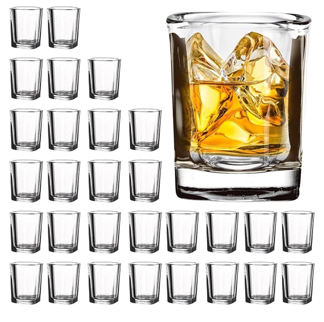 Vivimee 30 Pack Heavy Base Shot Glasses Bulk, 2.2 oz Square Shot Glass Set, Clear Espresso Shot Glass, Small Whiskey Shot Glasses for Vodka, Whiskey, Tequila, Espressos, Spirits & Liquors