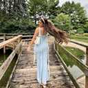 CIDER Formal Dresses for Women Wedding Guest Dresses Summer Maxi Dress Sleeveless Mesh Ruffle Cocktail Dress Elegant Outfits (Blue, S)
