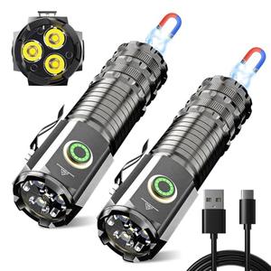 Wind&Moon Mini LED Flashlight Rechargeable, Small Bright High Lumens Powerful Pocket Flashlights with Clip, 5 Modes,Tactical Magnetic EDC Flash Light for Home,Car,Outdoor,Hiking, Emergency (2 Pack)