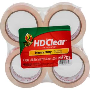 Duck HD Clear Packing Tape Refills - 4 Rolls of Strong Heavy Duty Packing Tape for Shipping and Moving, Boxes and Packaging - 1.88 In. x 54.6 Yards - 3" Core - Clear (240378)